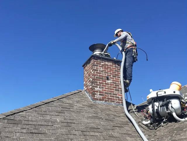 Dedicated East Haven Chimney Sweep team member cleaning a chimney in East Haven, CT