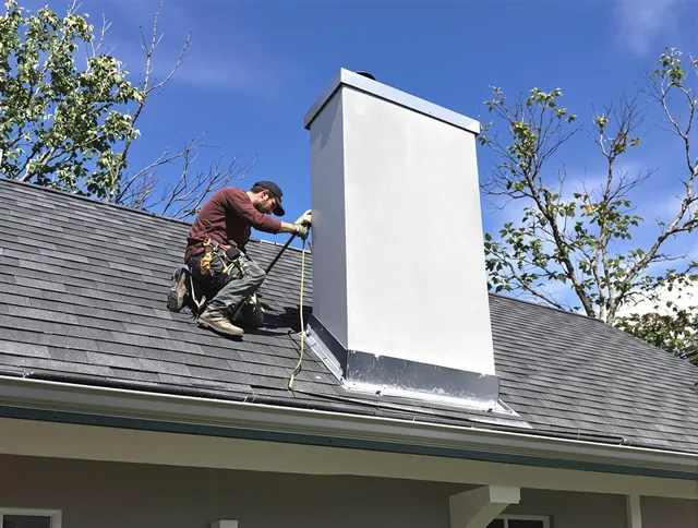 East Haven Chimney Sweep team member finishing chimney construction in East Haven, CT
