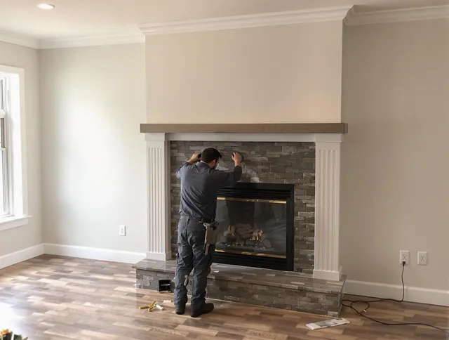 East Haven Chimney Sweep finishing a custom fireplace install in East Haven, CT